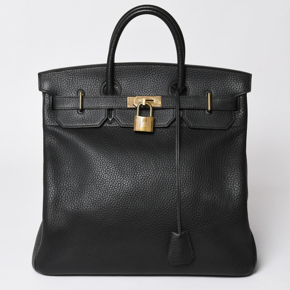 極美品 HERMES エルメス オータクロア40 ハンドバッグ フィヨルド ブラック ○W刻印 ブロンズ金具 中古 4a003174