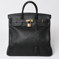 Very Good Condition HERMES Hautacroix 40 Handbag Fjord Black ○W Engraved Bronze Hardware Used 4a003174