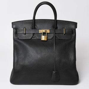 Very Good Condition HERMES Hautacroix 40 Handbag Fjord Black ○W Engraved Bronze Hardware Used 4a003174