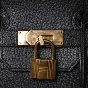 Very Good Condition HERMES Hautacroix 40 Handbag Fjord Black ○W Engraved Bronze Hardware Used 4a003174