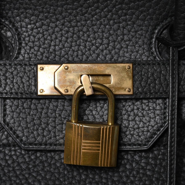 Very Good Condition HERMES Hautacroix 40 Handbag Fjord Black ○W Engraved Bronze Hardware Used 4a003174