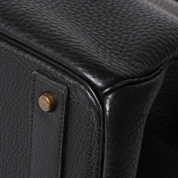 Very Good Condition HERMES Hautacroix 40 Handbag Fjord Black ○W Engraved Bronze Hardware Used 4a003174