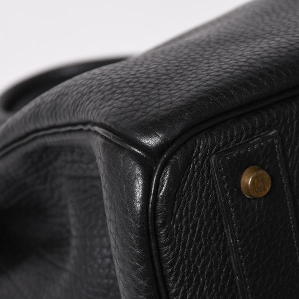 Very Good Condition HERMES Hautacroix 40 Handbag Fjord Black ○W Engraved Bronze Hardware Used 4a003174