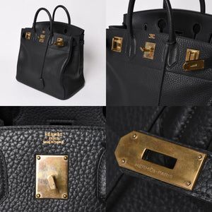 Very Good Condition HERMES Hautacroix 40 Handbag Fjord Black ○W Engraved Bronze Hardware Used 4a003174
