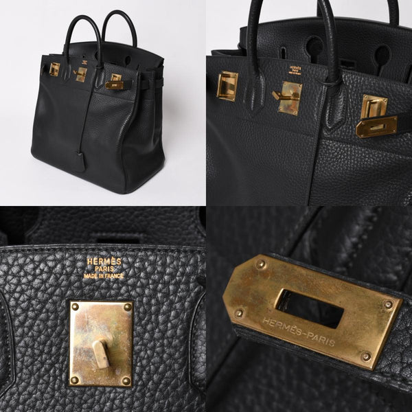 Very Good Condition HERMES Hautacroix 40 Handbag Fjord Black ○W Engraved Bronze Hardware Used 4a003174