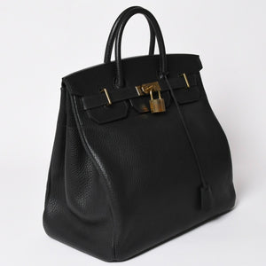 Very Good Condition HERMES Hautacroix 40 Handbag Fjord Black ○W Engraved Bronze Hardware Used 4a003174