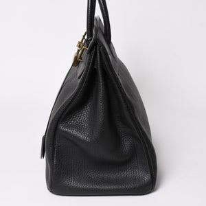 Very Good Condition HERMES Hautacroix 40 Handbag Fjord Black ○W Engraved Bronze Hardware Used 4a003174