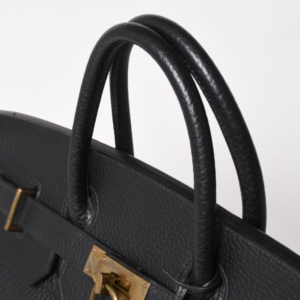 Very Good Condition HERMES Hautacroix 40 Handbag Fjord Black ○W Engraved Bronze Hardware Used 4a003174