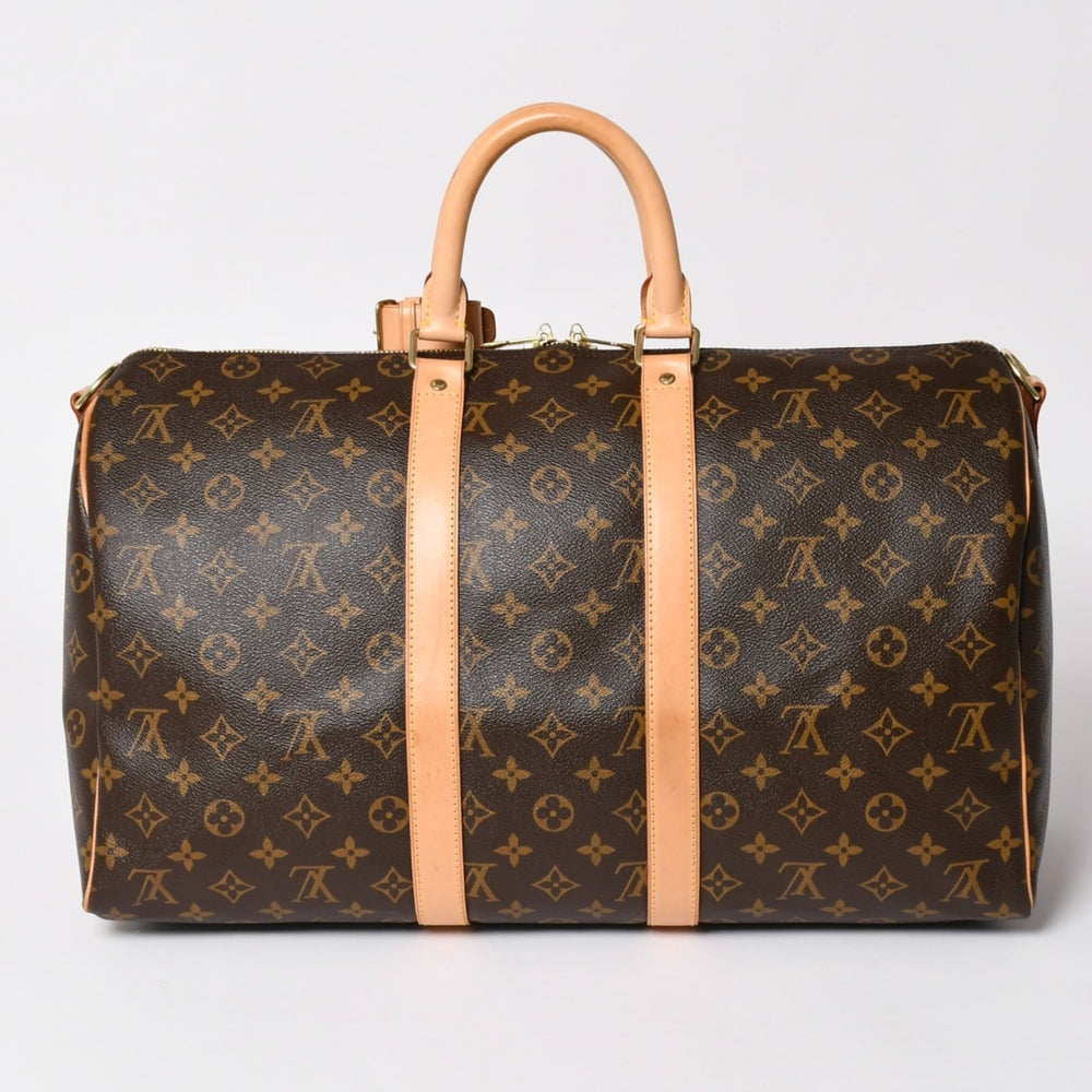 Very good condition LOUIS VUITTON Boston bag Keepall Bandouliere 45 Monogram M41418 Brown Gold hardware Used 4a002946