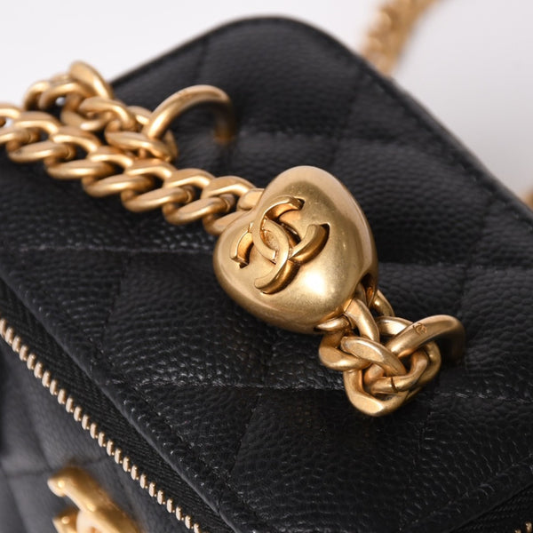 極美品 CHANEL シャネル ミニバニティ チェーンショルダーバッグ ランダム番台 ココマーク ハート キャビアスキン ブラック 中古 4a003088