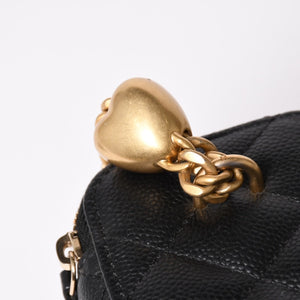極美品 CHANEL シャネル ミニバニティ チェーンショルダーバッグ ランダム番台 ココマーク ハート キャビアスキン ブラック 中古 4a003088