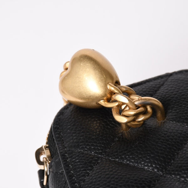 極美品 CHANEL シャネル ミニバニティ チェーンショルダーバッグ ランダム番台 ココマーク ハート キャビアスキン ブラック 中古 4a003088