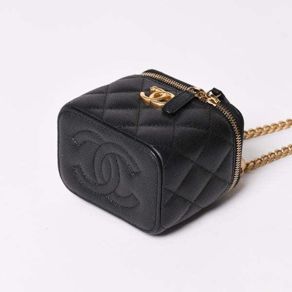 極美品 CHANEL シャネル ミニバニティ チェーンショルダーバッグ ランダム番台 ココマーク ハート キャビアスキン ブラック 中古 4a003088