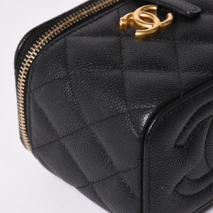 極美品 CHANEL シャネル ミニバニティ チェーンショルダーバッグ ランダム番台 ココマーク ハート キャビアスキン ブラック 中古 4a003088