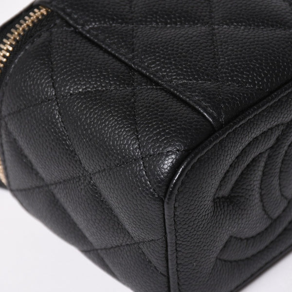 極美品 CHANEL シャネル ミニバニティ チェーンショルダーバッグ ランダム番台 ココマーク ハート キャビアスキン ブラック 中古 4a003088