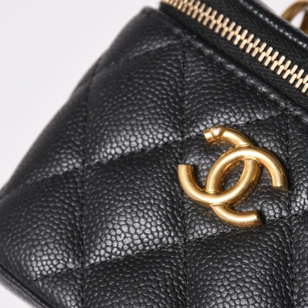 極美品 CHANEL シャネル ミニバニティ チェーンショルダーバッグ ランダム番台 ココマーク ハート キャビアスキン ブラック 中古 4a003088