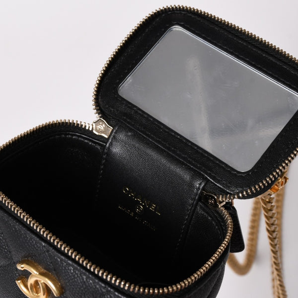 極美品 CHANEL シャネル ミニバニティ チェーンショルダーバッグ ランダム番台 ココマーク ハート キャビアスキン ブラック 中古 4a003088