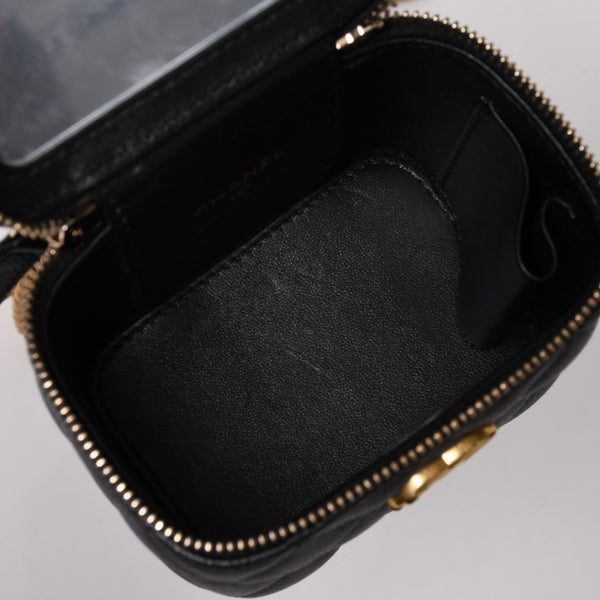 極美品 CHANEL シャネル ミニバニティ チェーンショルダーバッグ ランダム番台 ココマーク ハート キャビアスキン ブラック 中古 4a003088