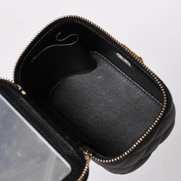 極美品 CHANEL シャネル ミニバニティ チェーンショルダーバッグ ランダム番台 ココマーク ハート キャビアスキン ブラック 中古 4a003088