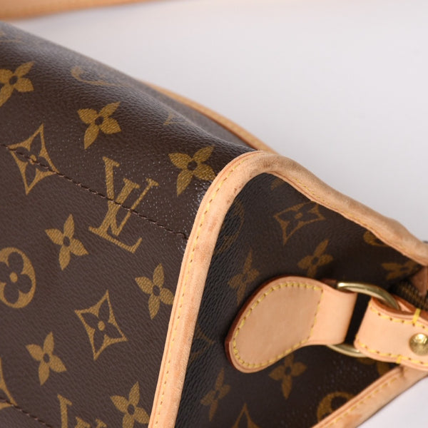 極美品 LOUIS VUITTON ルイヴィトン ポパンクール ロン ショルダーバッグ M40008 モノグラム ブラウン レザー PVC ゴールド金具 中古 4a003178