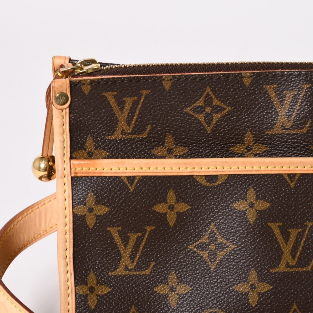 極美品 LOUIS VUITTON ルイヴィトン ポパンクール ロン ショルダーバッグ M40008 モノグラム ブラウン レザー PVC ゴールド金具 中古 4a003178