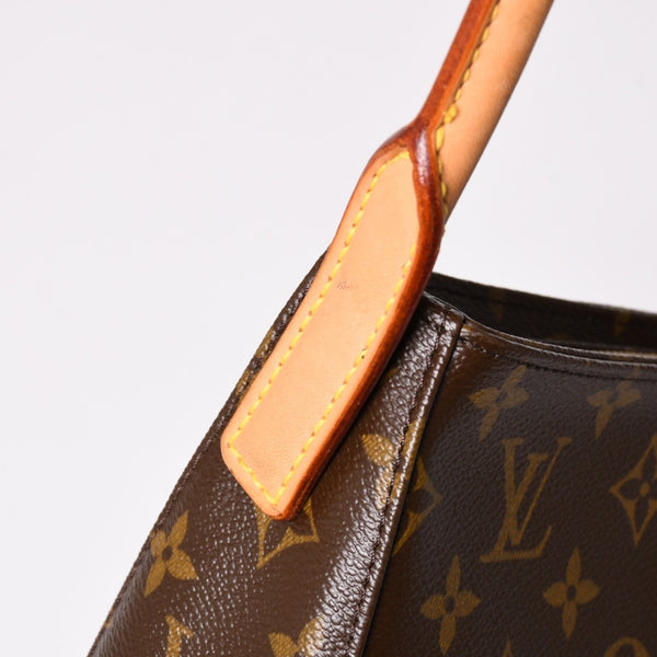 極美品 LOUIS VUITTON ルイヴィトン ルーピングMM ワンショルダーバッグ M51146 モノグラム PVC レザー ブラウン ゴールド金具 中古 4a003181