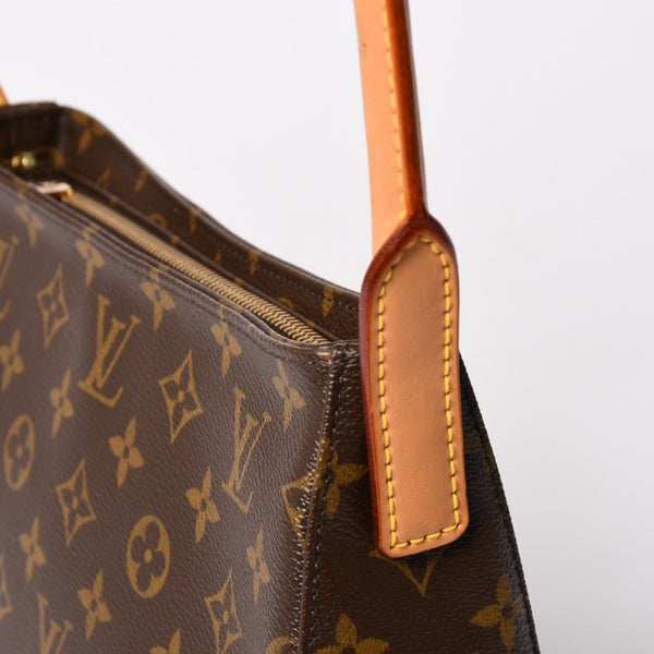 極美品 LOUIS VUITTON ルイヴィトン ルーピングMM ワンショルダーバッグ M51146 モノグラム PVC レザー ブラウン ゴールド金具 中古 4a003181