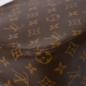 極美品 LOUIS VUITTON ルイヴィトン ルーピングMM ワンショルダーバッグ M51146 モノグラム PVC レザー ブラウン ゴールド金具 中古 4a003181