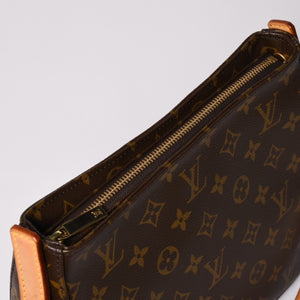 極美品 LOUIS VUITTON ルイヴィトン ルーピングMM ワンショルダーバッグ M51146 モノグラム PVC レザー ブラウン ゴールド金具 中古 4a003181