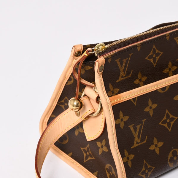 極美品 LOUIS VUITTON ルイヴィトン ポパンクール ロン ショルダーバッグ M40008 モノグラム ブラウン レザー PVC ゴールド金具 中古 4a003178