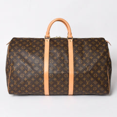 極美品 LOUIS VUITTON ルイヴィトン キーポル55 ボストンバッグ M41414 モノグラム ブラウン ゴールド金具 中古 4a003186
