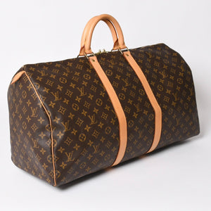 極美品 LOUIS VUITTON ルイヴィトン キーポル55 ボストンバッグ M41414 モノグラム ブラウン ゴールド金具 中古 4a003186