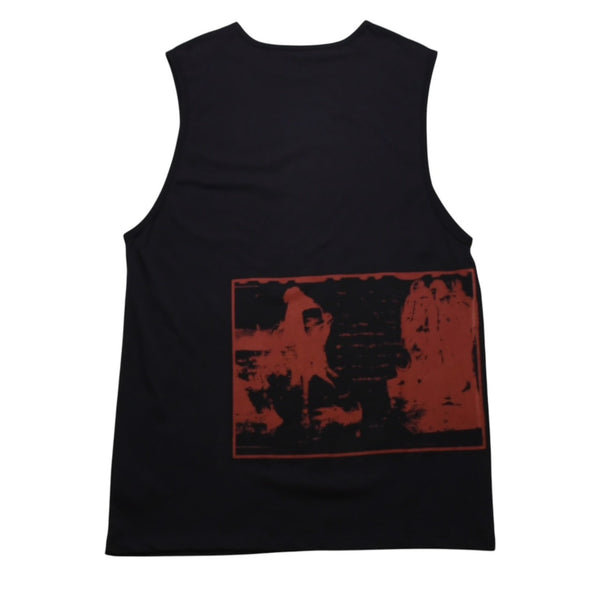 極美品 RAF SIMONS ラフシモンズ ノースリーブカットソー 20SS ネイビー レッド 201-146B コットン100% 中古 4a003164