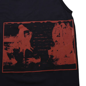 極美品 RAF SIMONS ラフシモンズ ノースリーブカットソー 20SS ネイビー レッド 201-146B コットン100% 中古 4a003164