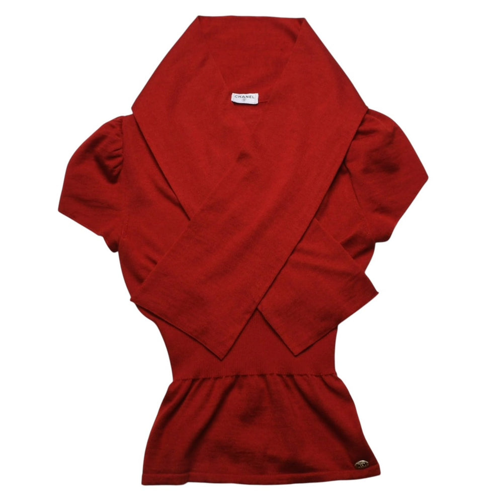 Very good condition CHANEL Sleeveless knit here mark cashmere silk red no neck tag used 4a002628
