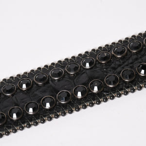 B.B.Simon BB Simon M7072 Belt, Studs, Rhinestones, Black, Silver Hardware, Excellent Condition, Used, 4a003217