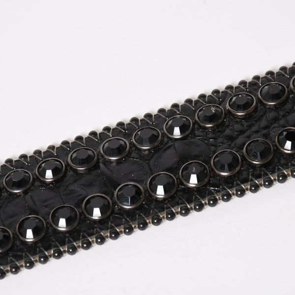 B.B.Simon BB Simon M7072 Belt, Studs, Rhinestones, Black, Silver Hardware, Excellent Condition, Used, 4a003217