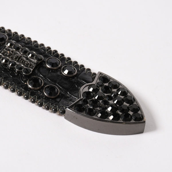 B.B.Simon BB Simon M7072 Belt, Studs, Rhinestones, Black, Silver Hardware, Excellent Condition, Used, 4a003217