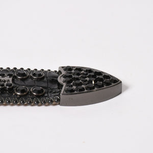 B.B.Simon BB Simon M7072 Belt, Studs, Rhinestones, Black, Silver Hardware, Excellent Condition, Used, 4a003217