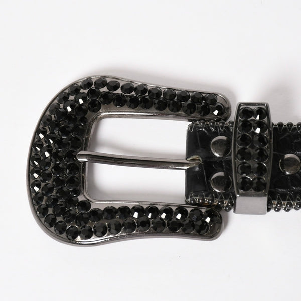 B.B.Simon BB Simon M7072 Belt, Studs, Rhinestones, Black, Silver Hardware, Excellent Condition, Used, 4a003217