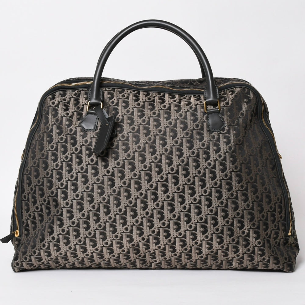 極美品 Christian Dior クリスチャンディオール オブリーク トロッター ボストンバッグ ジャガードキャンバス カーフスキン ブラック ゴールド金具 WS27279 中古 4a002093
