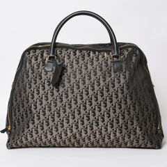 極美品 Christian Dior クリスチャンディオール オブリーク トロッター ボストンバッグ ジャガードキャンバス カーフスキン ブラック ゴールド金具 WS27279 中古 4a002093