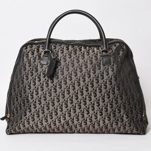 極美品 Christian Dior クリスチャンディオール オブリーク トロッター ボストンバッグ ジャガードキャンバス カーフスキン ブラック ゴールド金具 WS27279 中古 4a002093