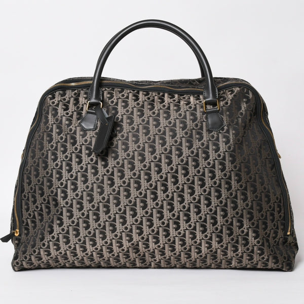 極美品 Christian Dior クリスチャンディオール オブリーク トロッター ボストンバッグ ジャガードキャンバス カーフスキン ブラック ゴールド金具 WS27279 中古 4a002093