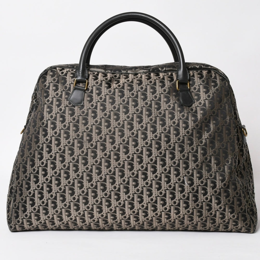 極美品 Christian Dior クリスチャンディオール オブリーク トロッター ボストンバッグ ジャガードキャンバス カーフスキン ブラック ゴールド金具 WS27279 中古 4a002093