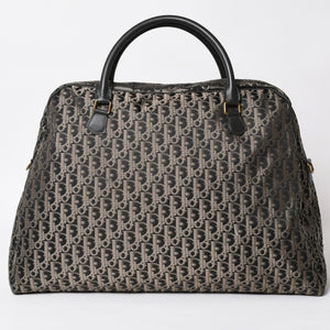 極美品 Christian Dior クリスチャンディオール オブリーク トロッター ボストンバッグ ジャガードキャンバス カーフスキン ブラック ゴールド金具 WS27279 中古 4a002093