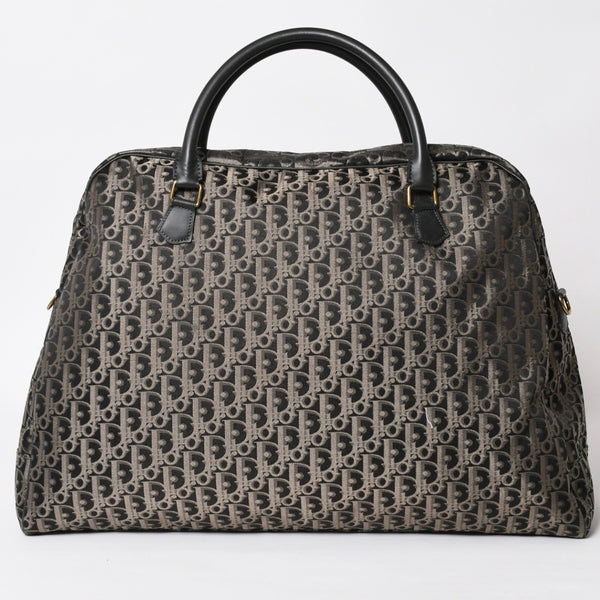 極美品 Christian Dior クリスチャンディオール オブリーク トロッター ボストンバッグ ジャガードキャンバス カーフスキン ブラック ゴールド金具 WS27279 中古 4a002093
