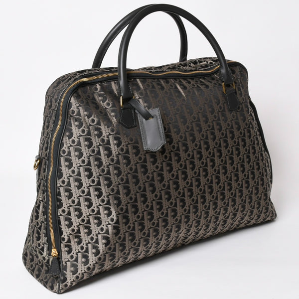 極美品 Christian Dior クリスチャンディオール オブリーク トロッター ボストンバッグ ジャガードキャンバス カーフスキン ブラック ゴールド金具 WS27279 中古 4a002093