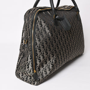 極美品 Christian Dior クリスチャンディオール オブリーク トロッター ボストンバッグ ジャガードキャンバス カーフスキン ブラック ゴールド金具 WS27279 中古 4a002093