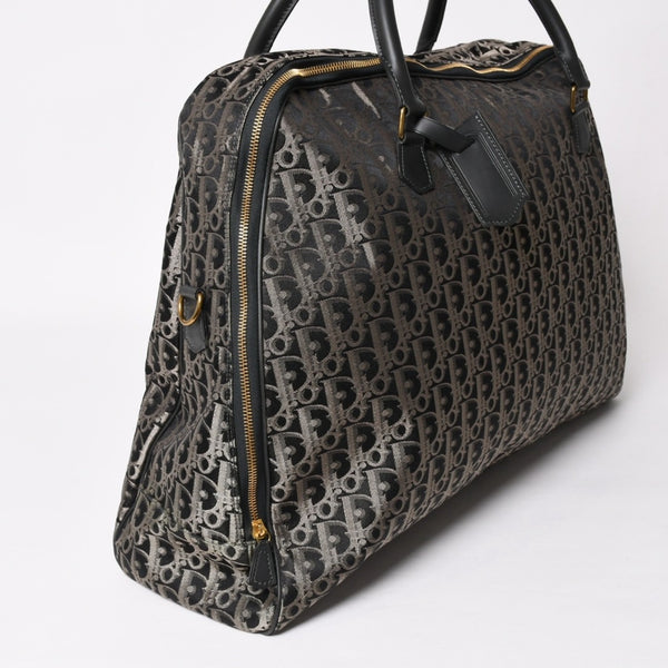 極美品 Christian Dior クリスチャンディオール オブリーク トロッター ボストンバッグ ジャガードキャンバス カーフスキン ブラック ゴールド金具 WS27279 中古 4a002093